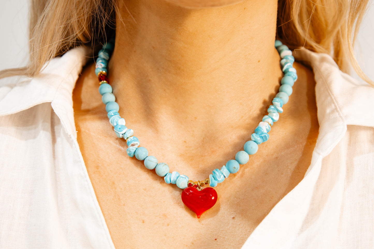 Turquoise Beads Big Heart Necklace
