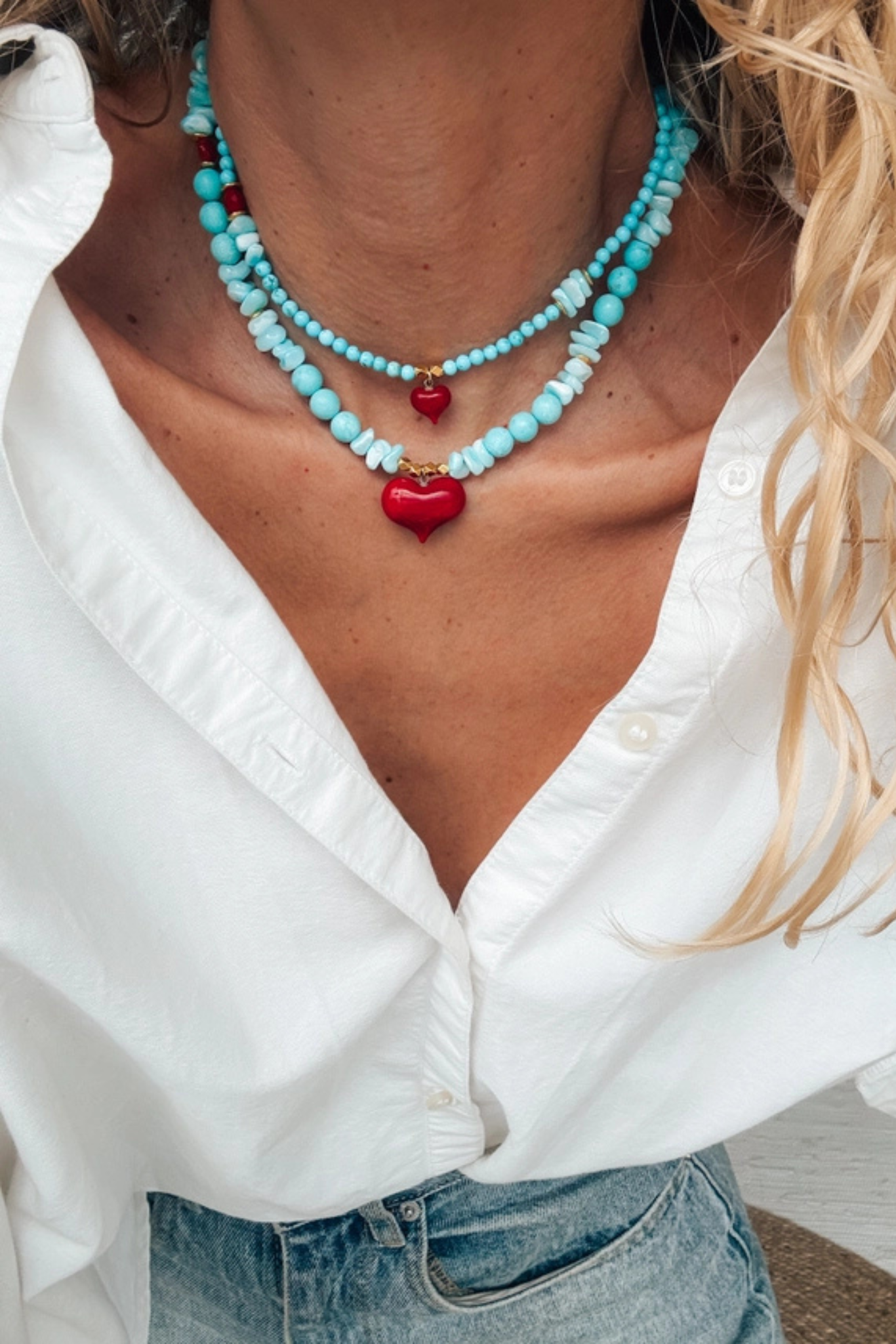 Turquoise Beads Big Heart Necklace
