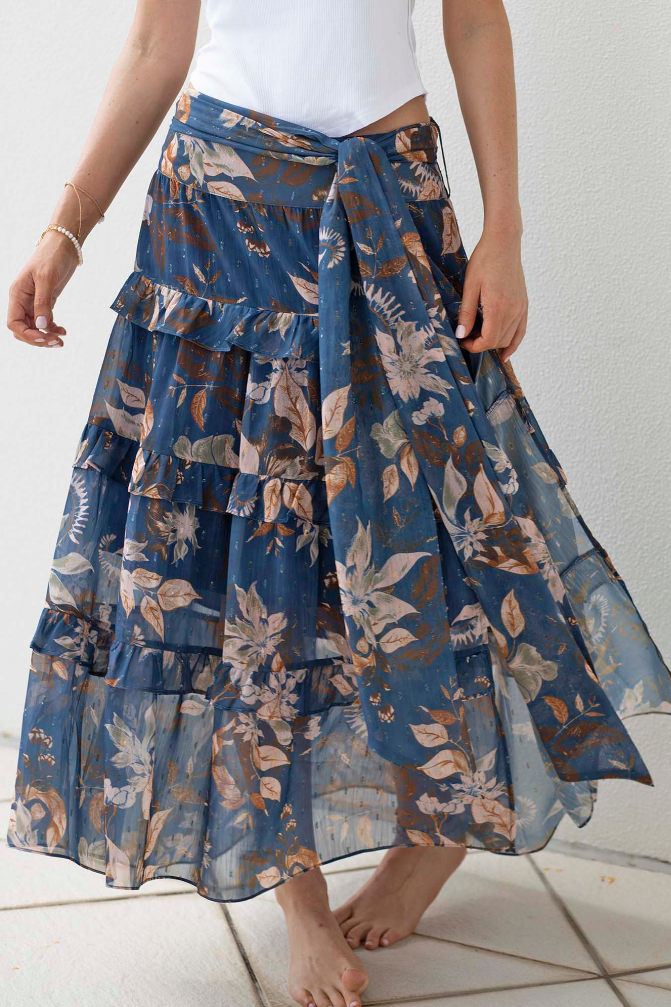 Moonflower Tiered Frill Maxi Skirt