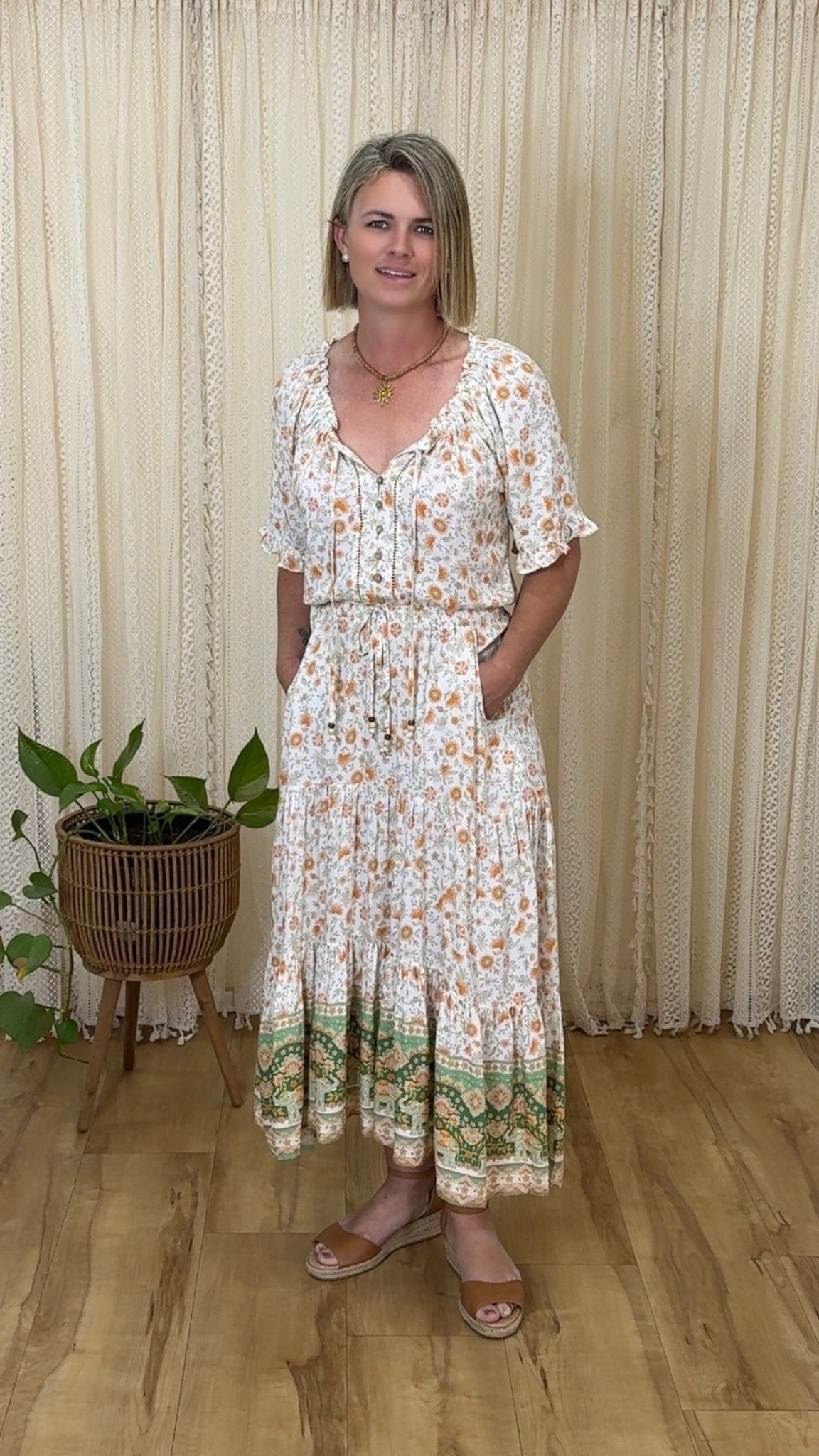 Amber Bloom Maxi Dress - Solara Boheme