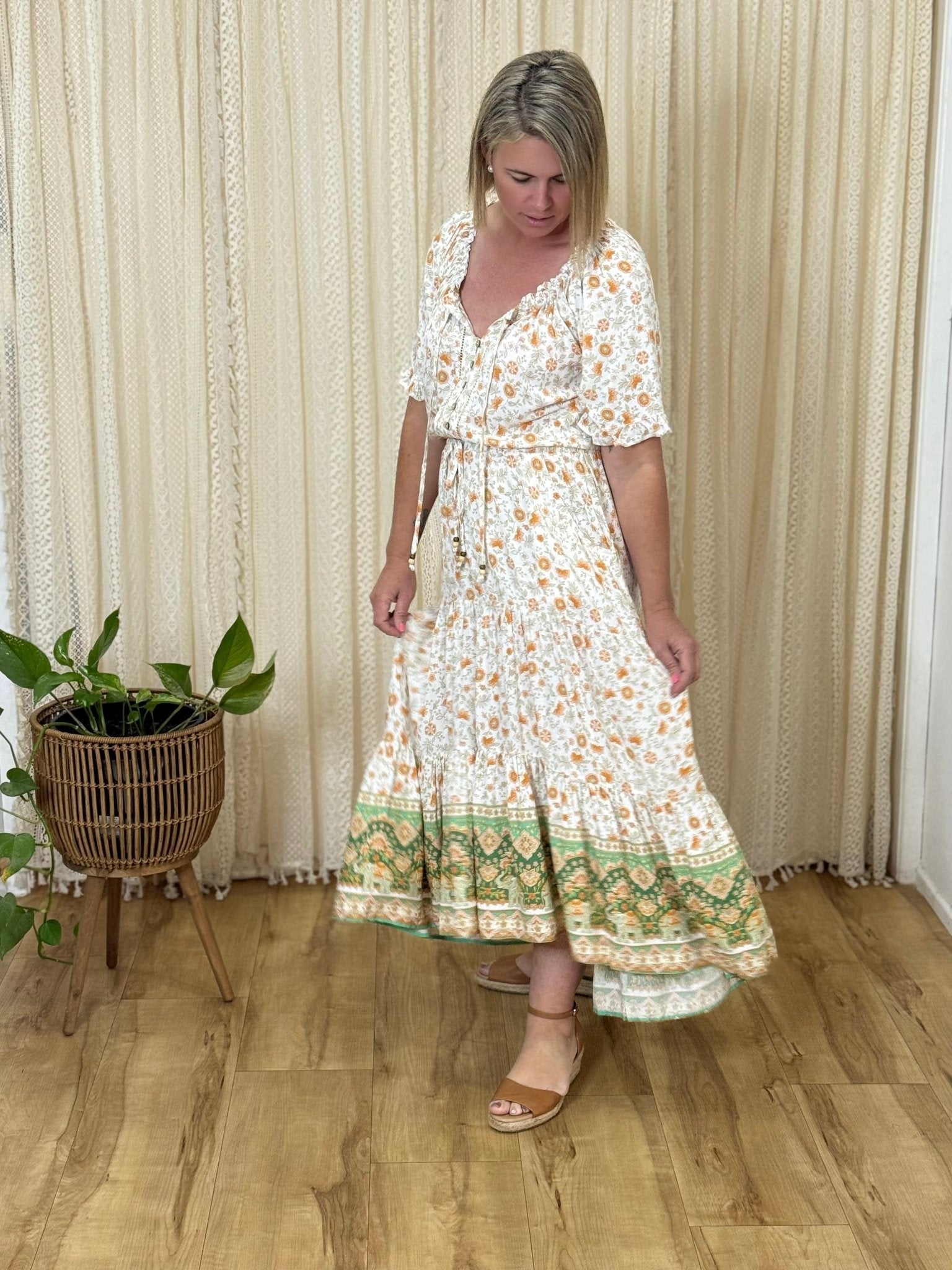 Amber Bloom Maxi Dress - Solara Boheme