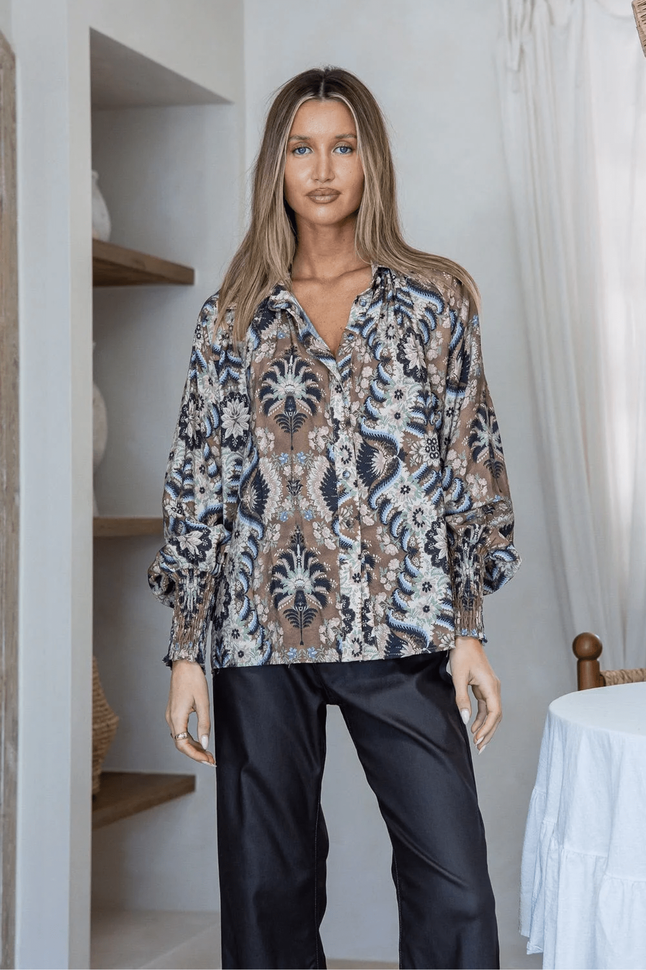 Barcelona Shirred Cuff Blouse - Solara Boheme