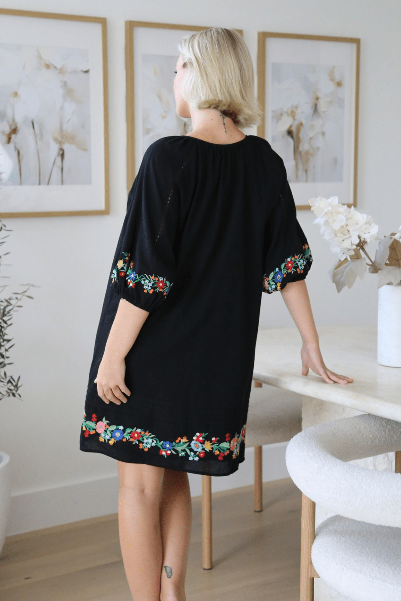 Boho Bloom Mini Dress - Black - Solara Boheme