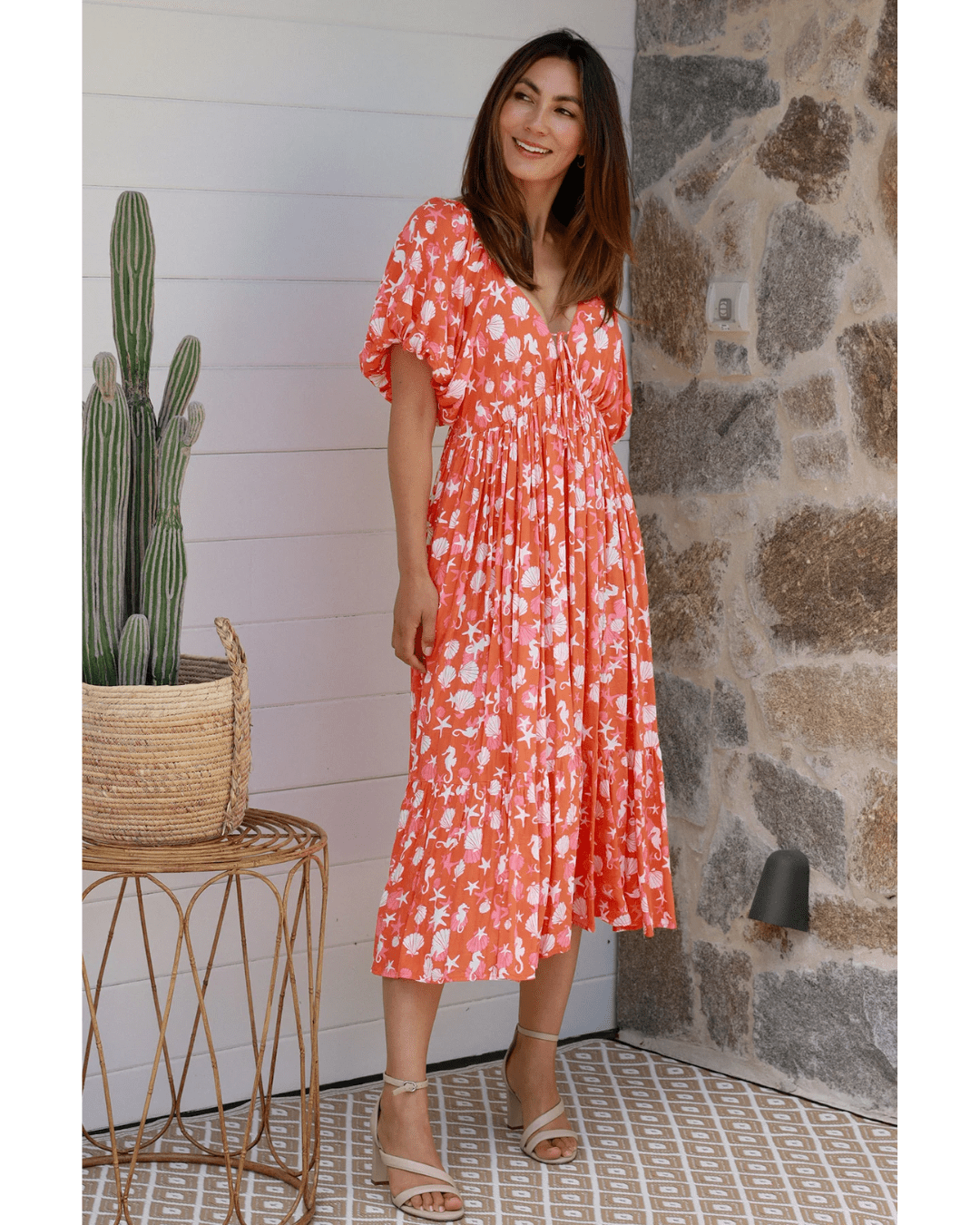 Chrysta V - Neck Midi Dress - Solara Boheme