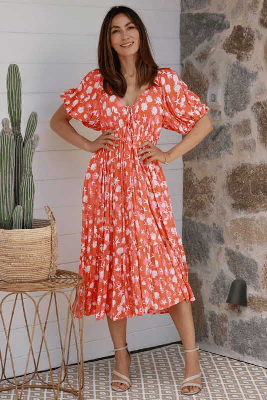 Chrysta V - Neck Midi Dress - Solara Boheme