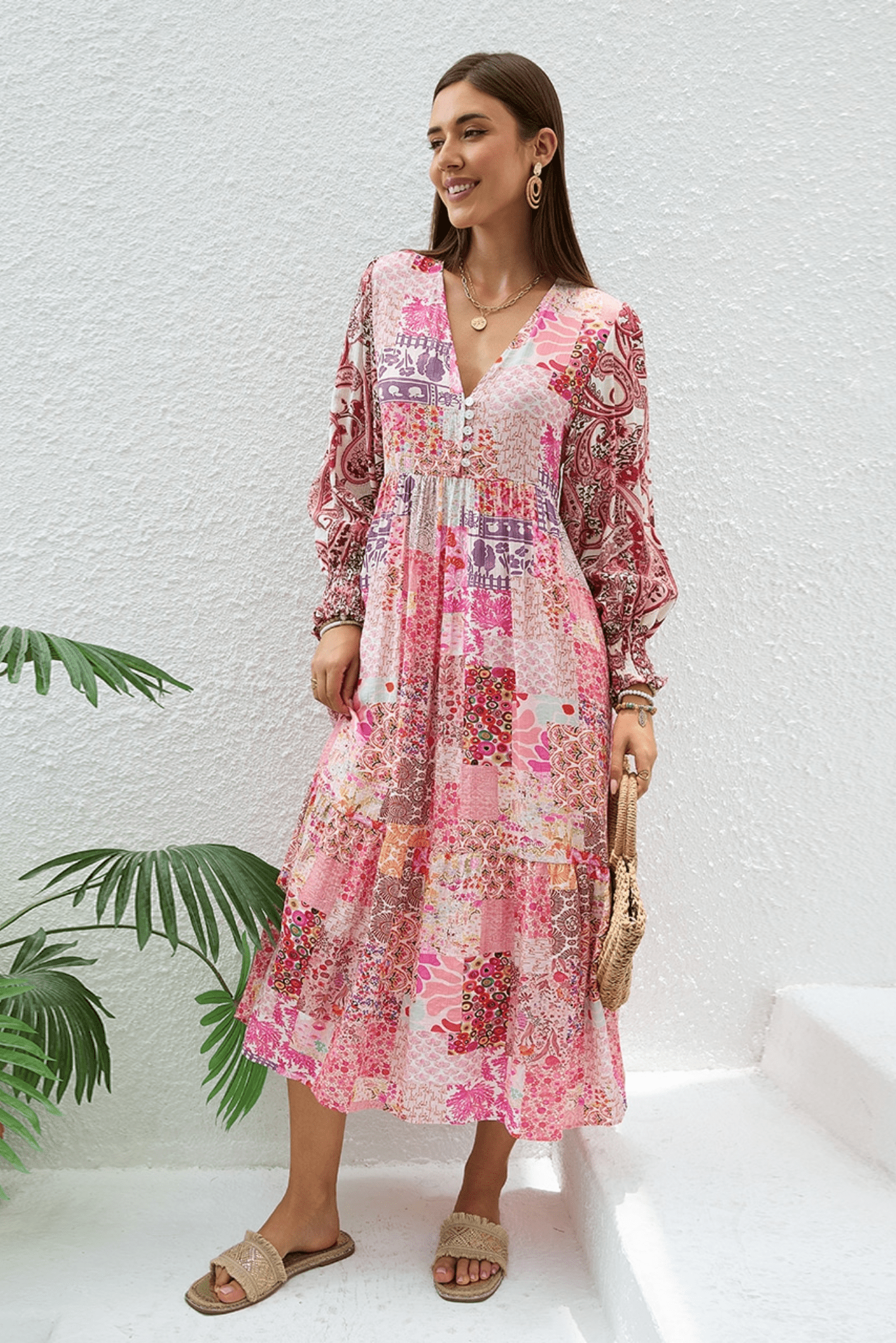 Enchanted Pink Midi Dress - Solara Boheme