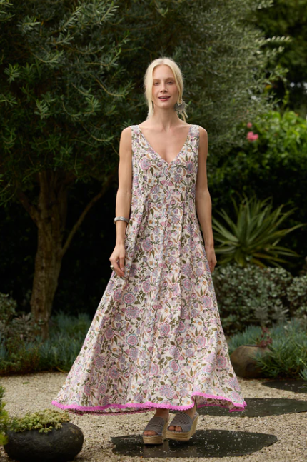 Esme Maxi Dress by Solara Boheme featuring a floral cotton design perfect for elegant casual occasions outdoors