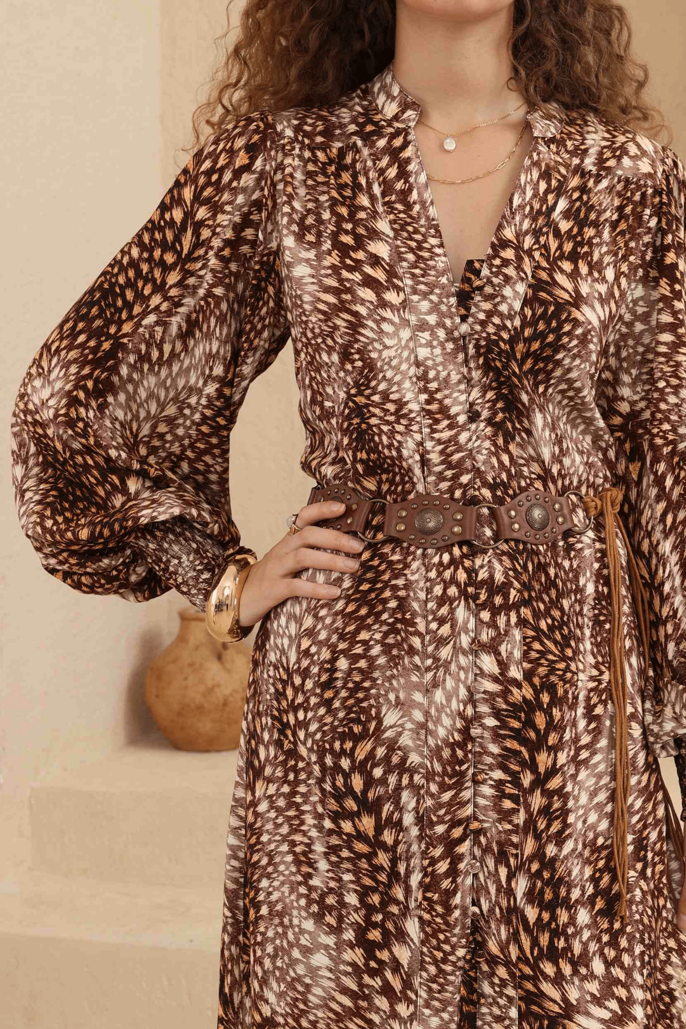 Featherwood Midi Dress - Solara Boheme