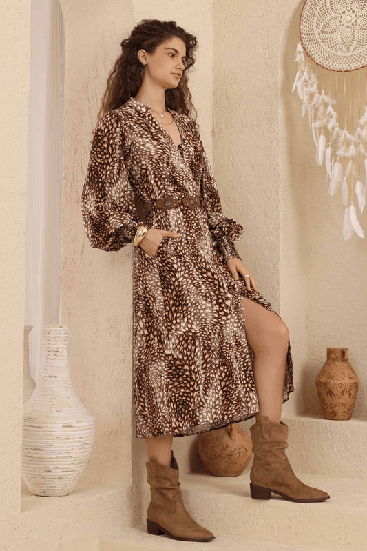 Featherwood Midi Dress - Solara Boheme