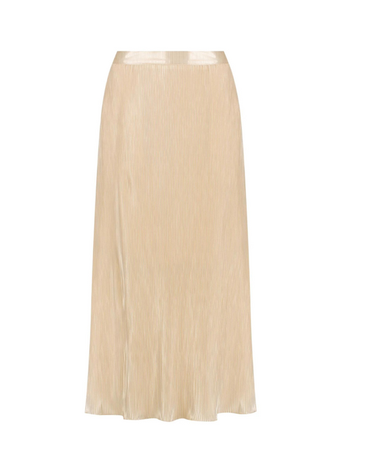 Light champagne gold pleated maxi skirt with waistband and invisible back zip by Three of Something Australia