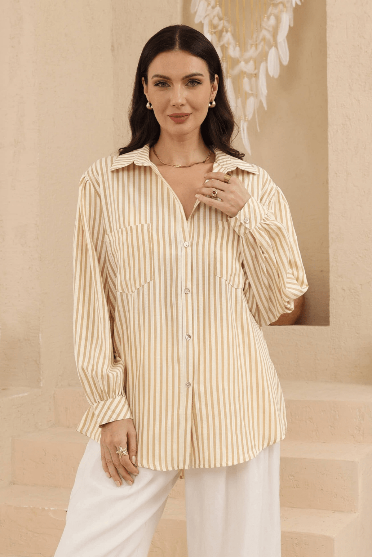 Golden Striped Blouse - Solara Boheme