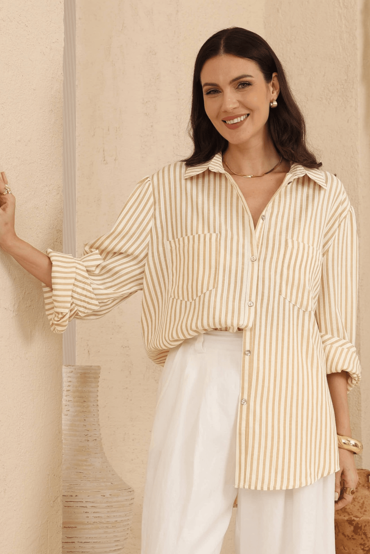 Golden Striped Blouse - Solara Boheme