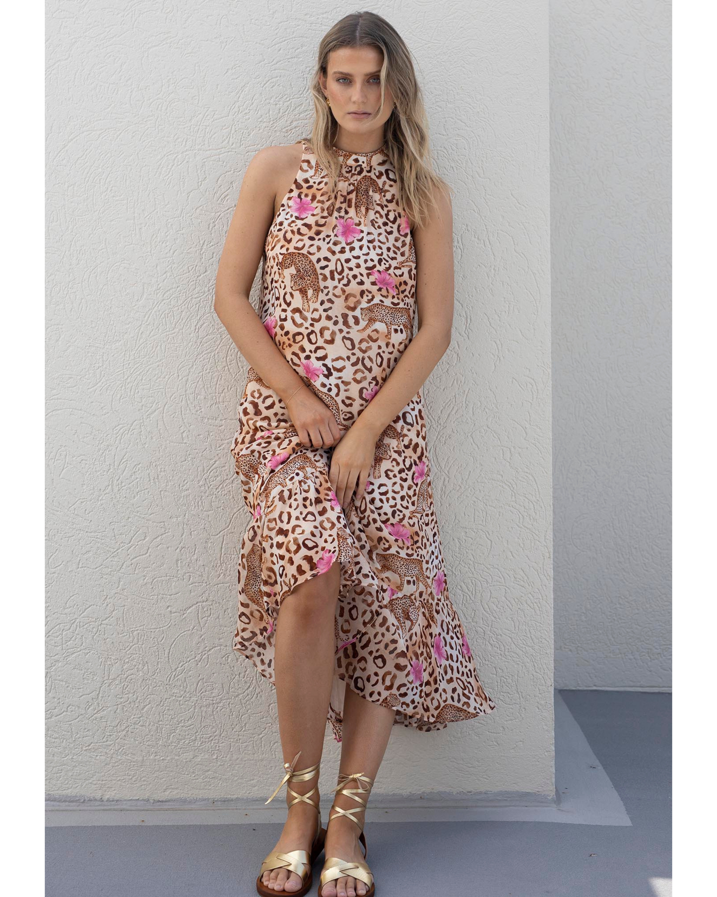 Resort Leopard Sleeveless Midi Dress