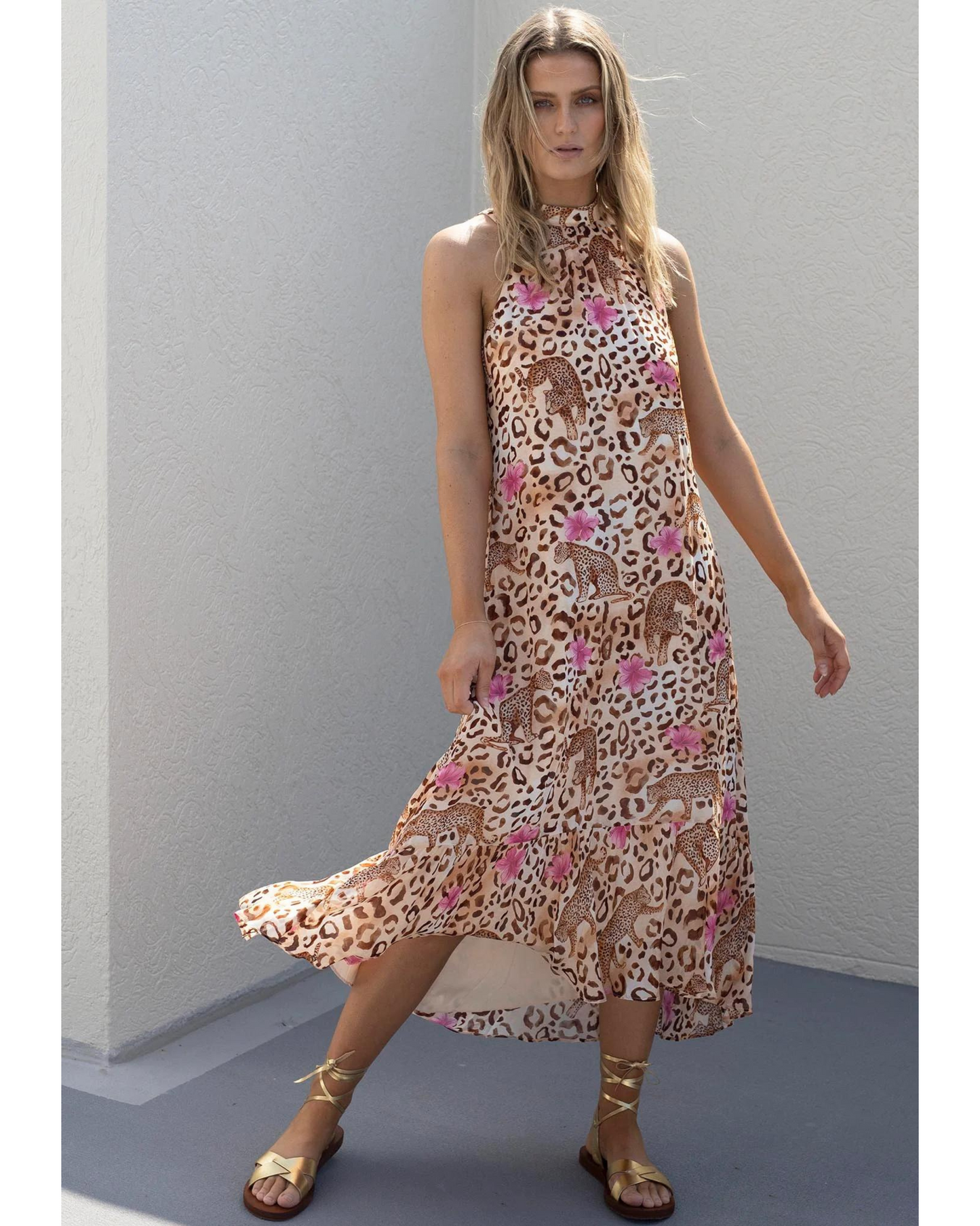Resort Leopard Sleeveless Midi Dress