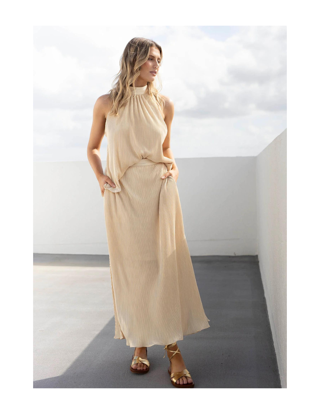 Galaxy Gold Pleated Maxi Skirt