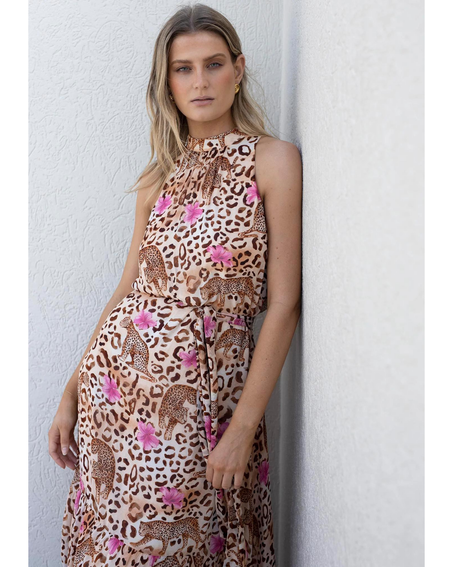 Resort Leopard Sleeveless Midi Dress